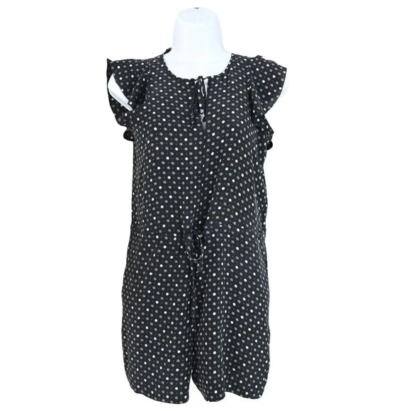 Madewell Petal Play 100% Silk Romper Black Polka Dot Open Back Black  XXS - Picture 1 of 6